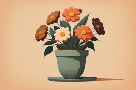 Flowerpot with daisies. Vector illustration in retro style. ai generative photo
