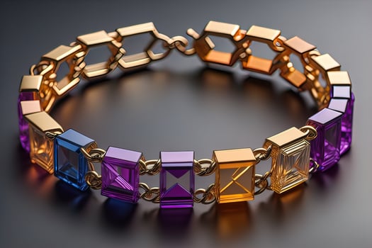 Jewelry Bracelet with precious stones on a gray background. Studio shot. ai generative photo