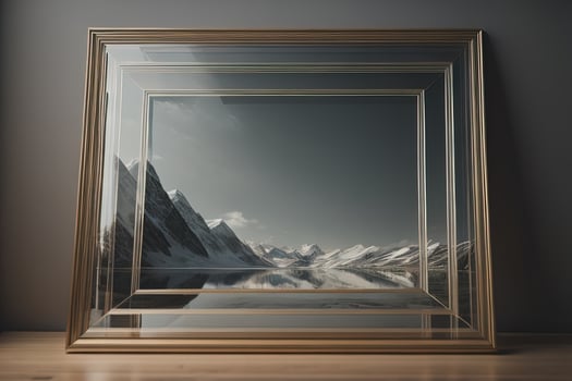 Glass picture frame on a solid color background. ai generative photo