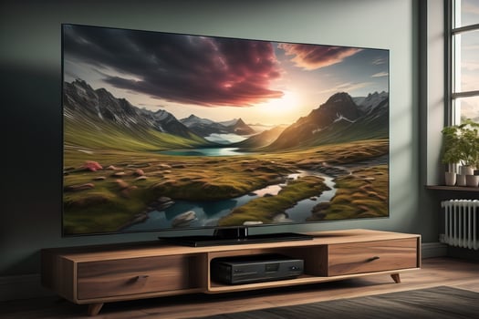 TV on the wooden cabinet in modern living room. ai generative photo