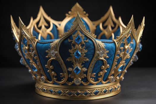 low key image of beautiful golden queen, king crown. ai generative photo