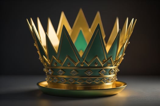 low key image of beautiful golden queen, king crown. ai generative photo