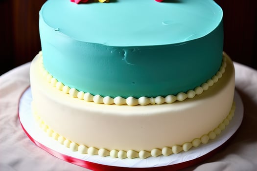 Chocolate cake with cream on a solid color background. Toned. ai generative photo