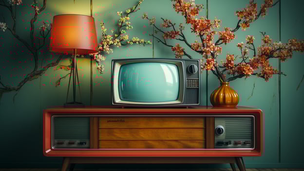 Monochrome classic television on the table photo