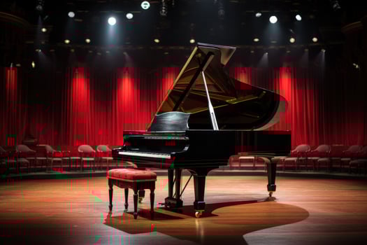 Piano in concert hall. Generative AI photo