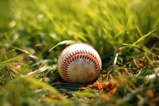 Baseball ball in grass. Generative AI photo