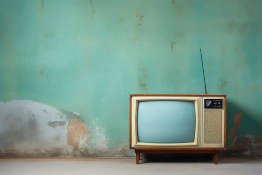 Vintage TV against the wall. Retro style. Generative AI photo