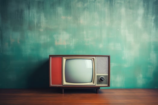 Vintage TV against the wall. Retro style. Generative AI photo