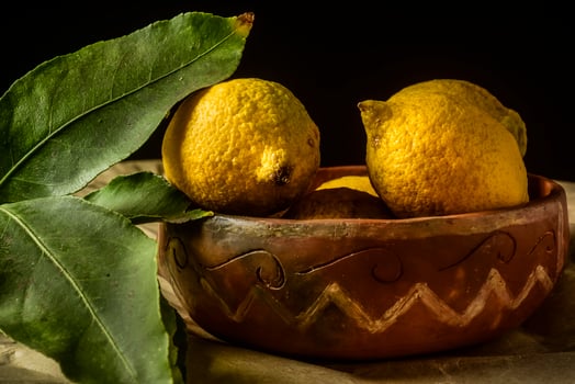Organic lemons, harvested from the garden, prepared on the table. photo