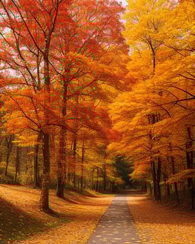 Photo road is surrounded by trees with colorful leaves during fall  AI-generated
