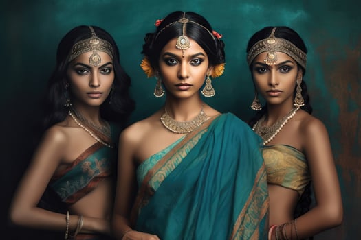 AI generated Beautiful Indian Women Wearing Traditional Clothing and Jewelry photo
