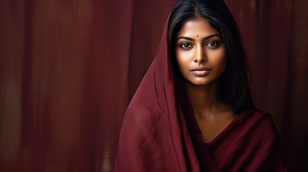 AI generated A woman draped in a red scarf photo