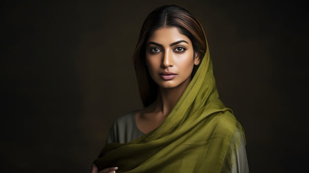 AI generated A woman wearing a green headscarf photo