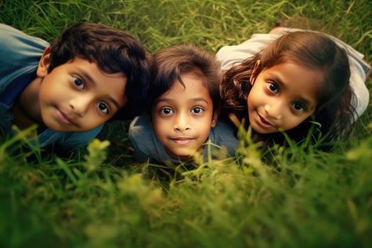 AI generated Three Children Enjoying the Grass photo