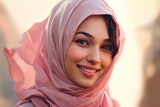AI generated Arabic Speaking Woman Wearing Pink Headscarf photo
