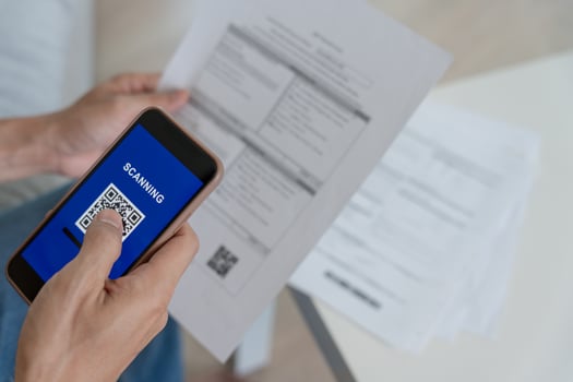 Pay online, QR codes to pay credit card bill after receiving document invoice online. payment, receive, paying electricity, digital payments, technology, scanning, financial transactions photo