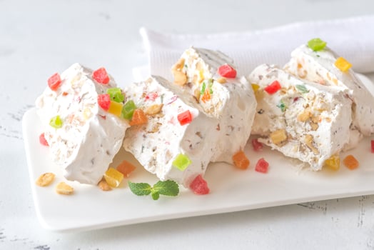 White nougat with fresh mint leaves photo
