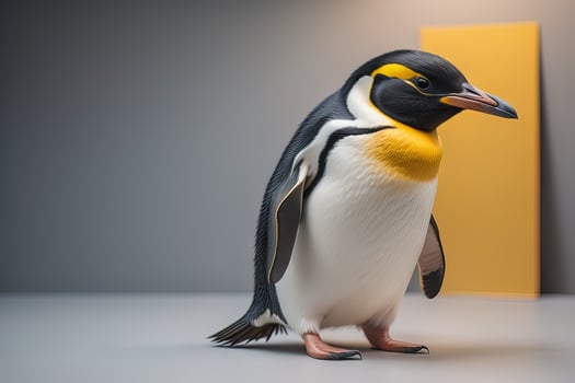 Cute penguin standing in front of solid color background. ai generative photo
