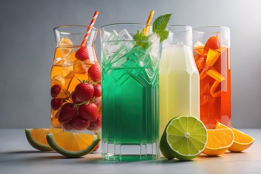 Glasses of sangria with fruits and berries on solid color background. ai generative photo
