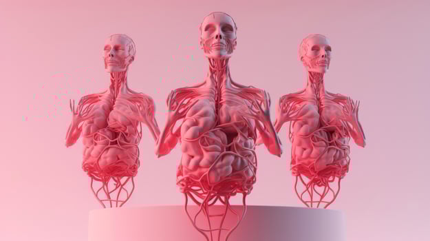 3D illustration of the human organ systems, Human internal organs. Anatomy. Nervous, circulatory, digestive, excretory, urinary,and bone systems. Medical education concept, Generative AI illustration photo