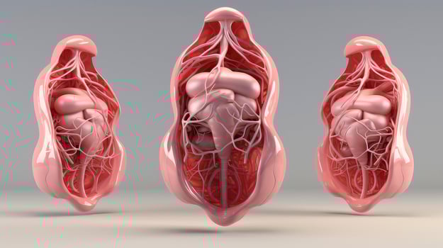 3D illustration of the human organ systems, Human internal organs. Anatomy. Nervous, circulatory, digestive, excretory, urinary,and bone systems. Medical education concept, Generative AI illustration photo