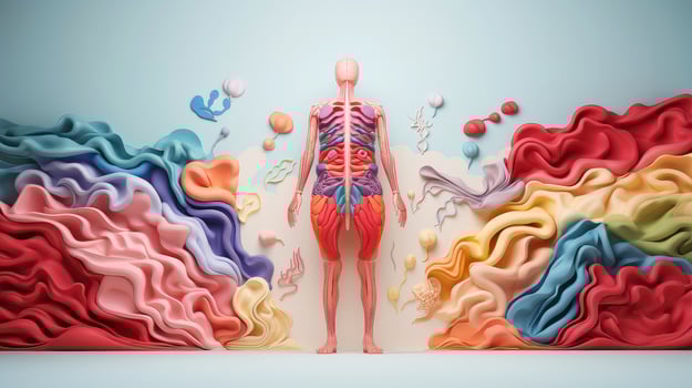 3D illustration of the human organ systems, Human internal organs. Anatomy. Nervous, circulatory, digestive, excretory, urinary,and bone systems. Medical education concept, Generative AI illustration photo