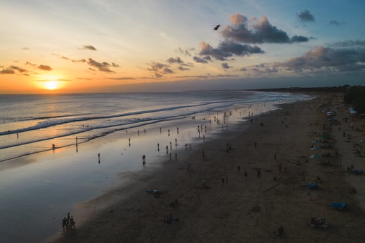 Aerial view of kuta beach at Badung Regency, southern Bali, Indonesia. photo