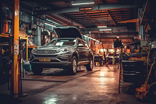 Car repair service. Auto mechanic repairing car in auto repair shop. Generative AI photo