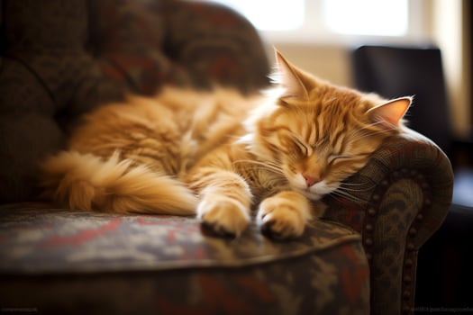 Cute cat sleeping or resting on the sofa at home. Lazy cat sleeping on the sofa. Cat day concept by AI Generated photo