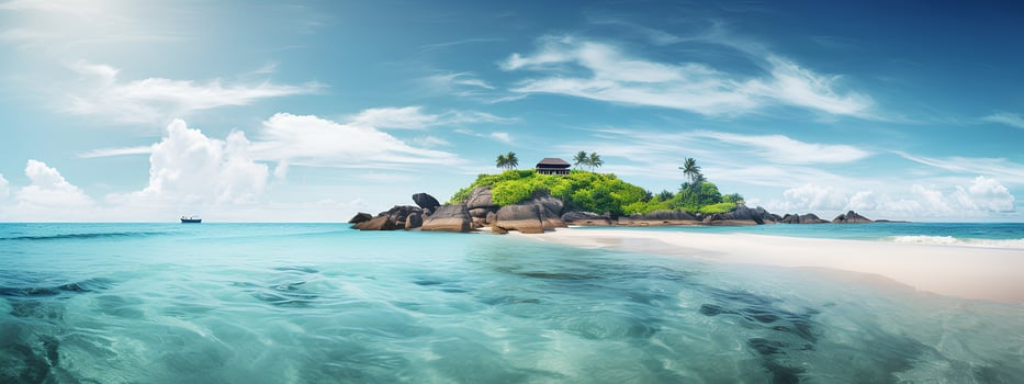Beautiful tropical island with palm trees and beach panorama as background image photo