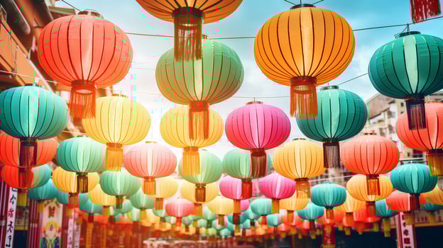 Paper lanterns as panoramic background photo
