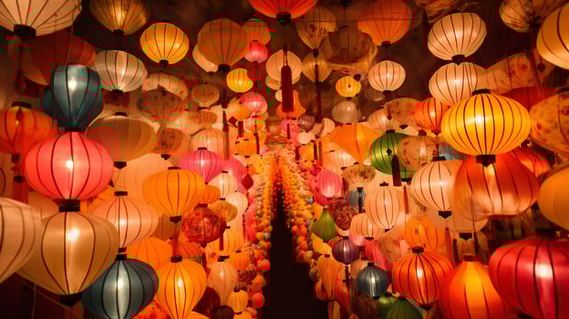 Paper lanterns as panoramic background photo