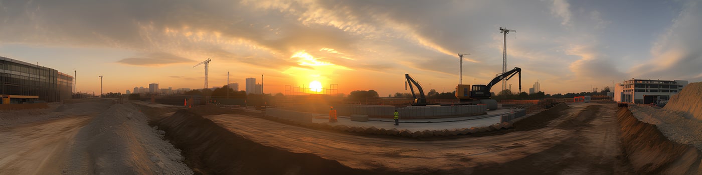 Construction site panorama at sunset photo
