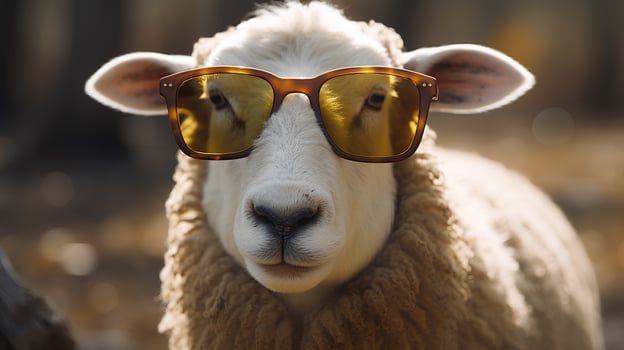 Funny sheep wearing sunglasses photo