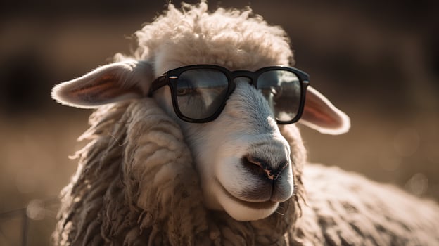 Funny sheep wearing sunglasses photo