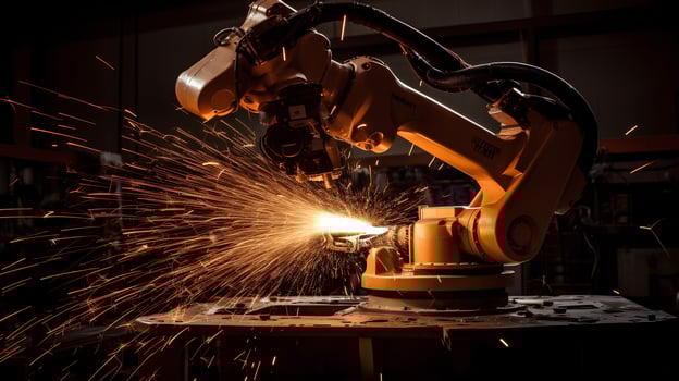 industrial robot at work, sparks photo