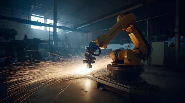 industrial robot at work, sparks photo