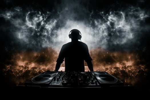 dark music background with playing DJ photo