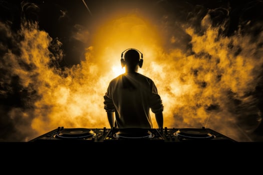 dark music background with playing DJ photo