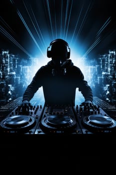 dark music background with playing DJ photo