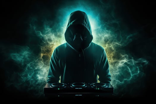 dark music background with playing DJ photo