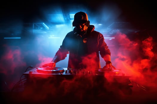 dark music background with playing DJ photo
