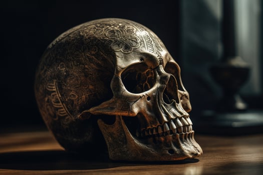 Elegant Engraved Skull Art in Cinematic Shot photo