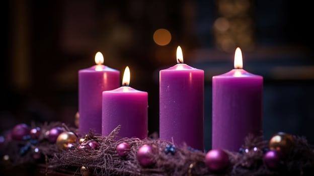 Advent Candles In Church - Three Purple And One Pink As A Catholic Symbol, generative ai photo