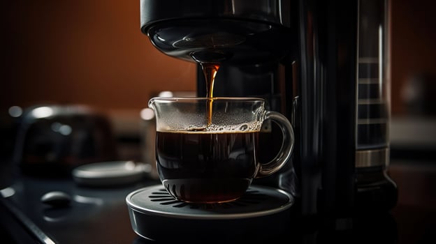 Black coffee morning on coffee maker. Generative AI photo