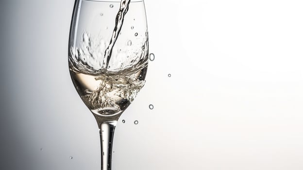 Water pouring into the clear Pilsner glass isolated on white background, Generative AI photo