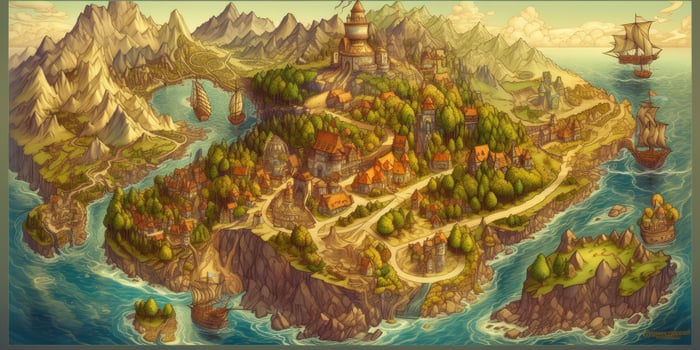Intricate BaroqueStyle Fantasy Map on Old Parchment with Vivid Colors photo