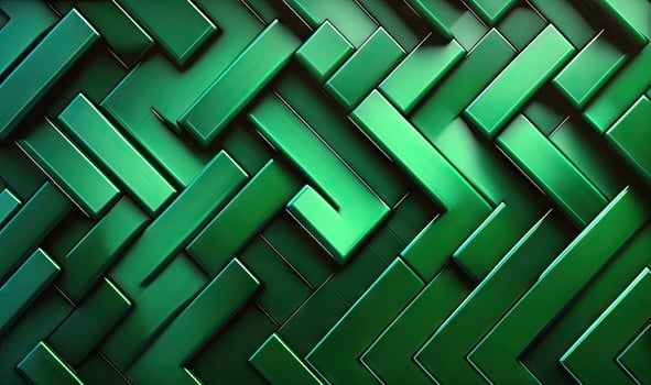 Green Herringbone Mosaic Wall with 3D Stacked Blocks photo