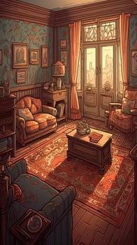 Cozy Living Room Illustration with Lovely Details photo