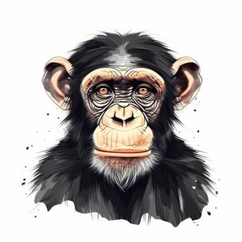 Adorable Minimalist Digital Drawing of a Chimpanzee on White Background photo